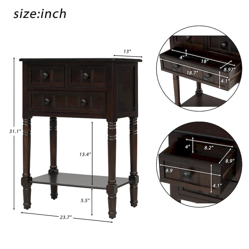 Nestfair Narrow Console Table with 3 Drawers and Shelf