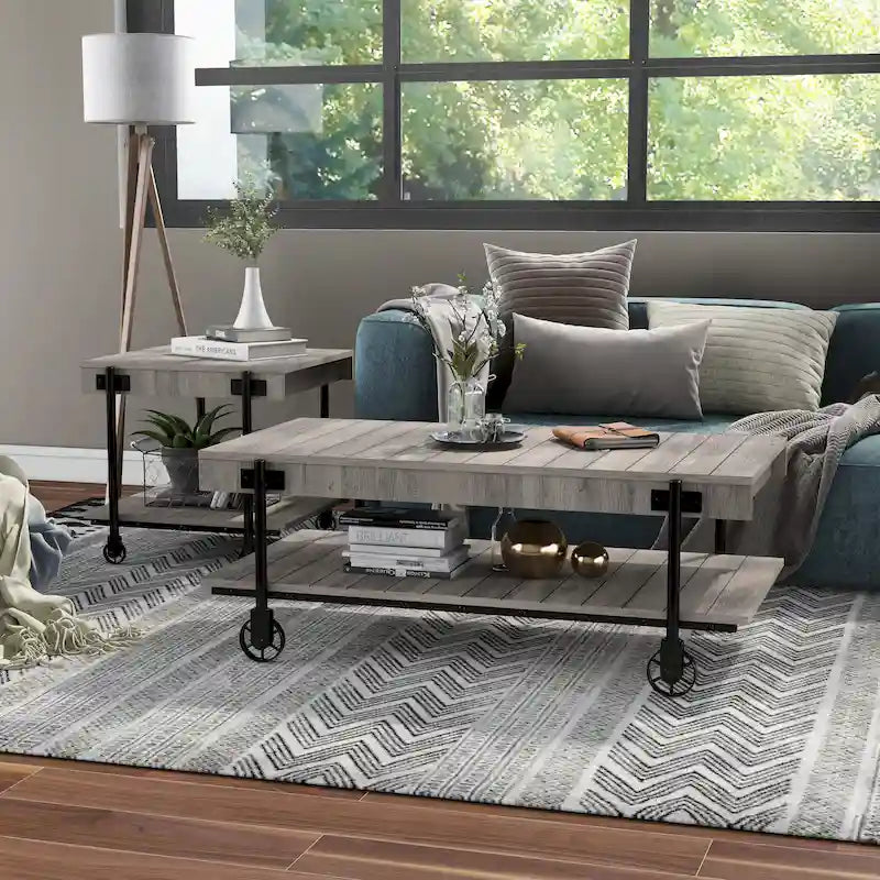 Tavolino da caffè Hyssop Farmhouse Steel 2 pezzi con ripiano di Furniture of America
