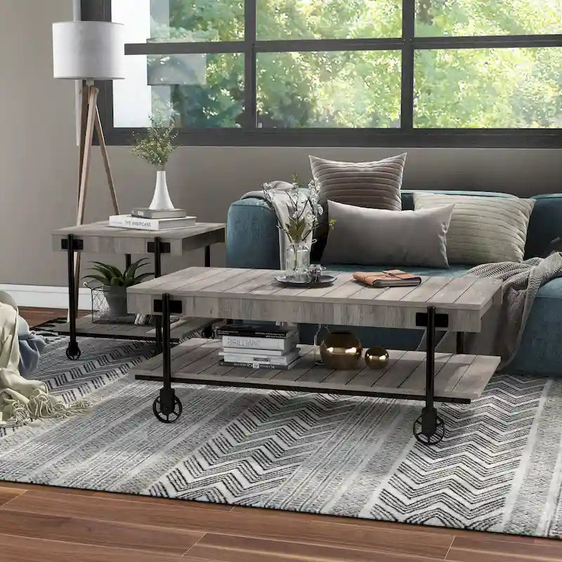 Tavolino da caffè Hyssop Farmhouse Steel 2 pezzi con ripiano di Furniture of America