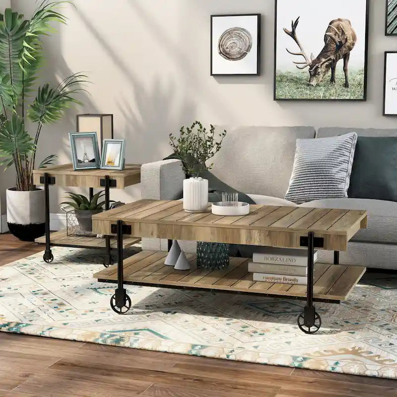 Tavolino da caffè Hyssop Farmhouse Steel 2 pezzi con ripiano di Furniture of America