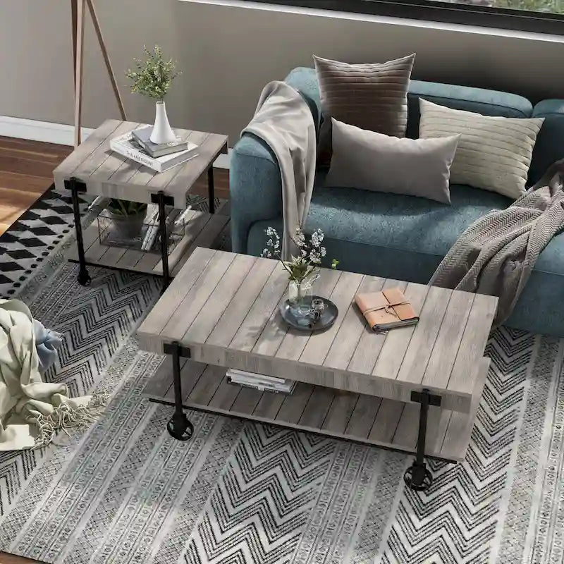 Tavolino da caffè Hyssop Farmhouse Steel 2 pezzi con ripiano di Furniture of America