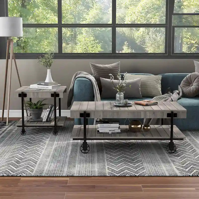 Tavolino da caffè Hyssop Farmhouse Steel 2 pezzi con ripiano di Furniture of America