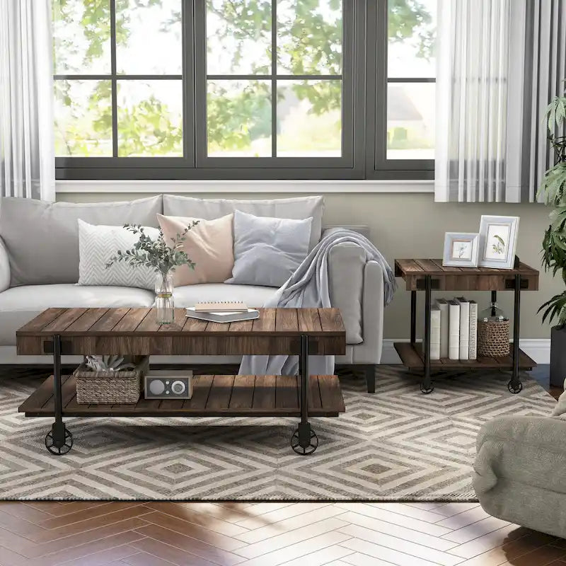 Tavolino da caffè Hyssop Farmhouse Steel 2 pezzi con ripiano di Furniture of America