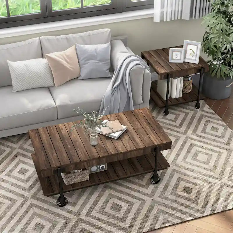 Tavolino da caffè Hyssop Farmhouse Steel 2 pezzi con ripiano di Furniture of America