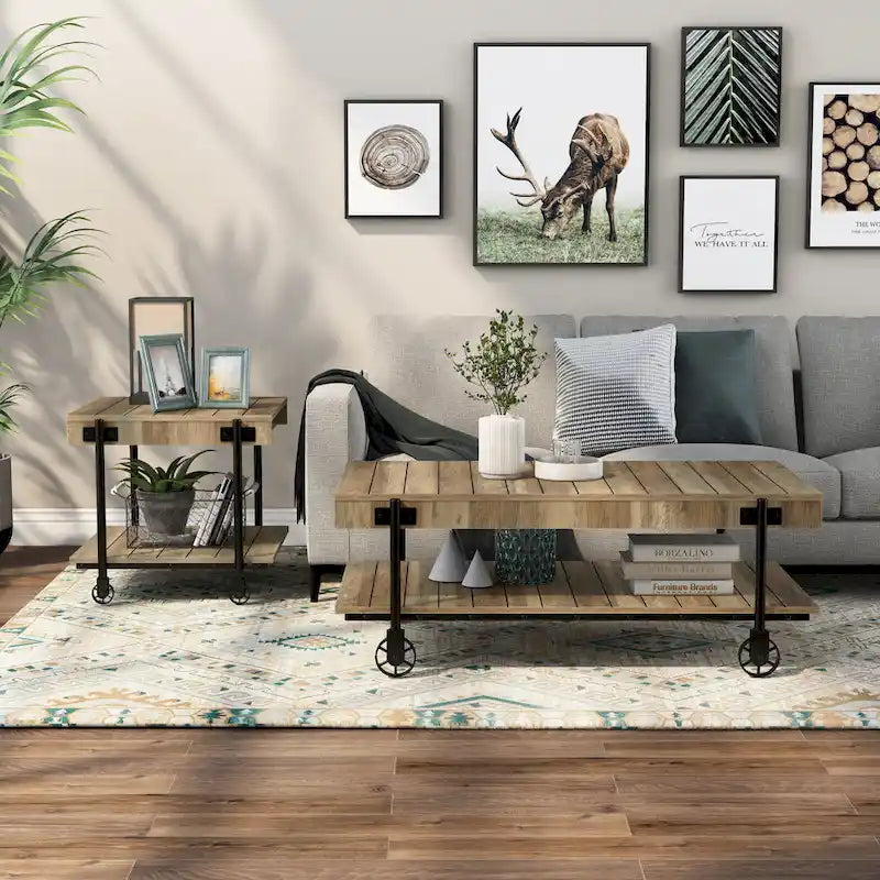 Tavolino da caffè Hyssop Farmhouse Steel 2 pezzi con ripiano di Furniture of America