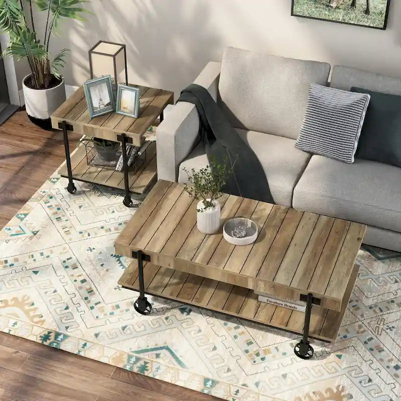 Tavolino da caffè Hyssop Farmhouse Steel 2 pezzi con ripiano di Furniture of America