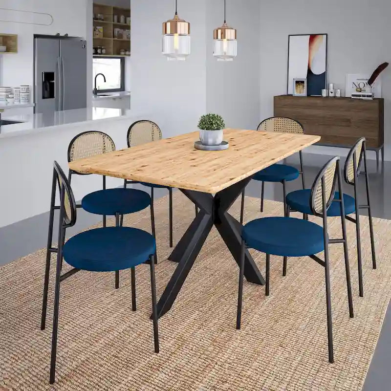 63 Rectangular Dining Table with MDF Tabletop & X-Cross Geometric Metal Base for Home Kitchen Dining Room