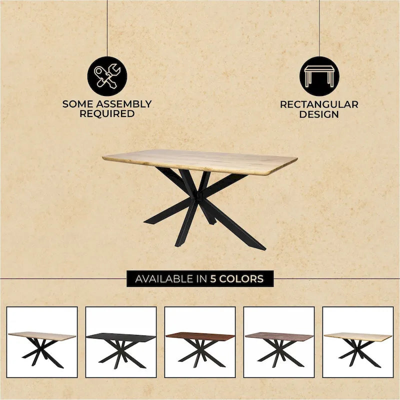 63 Rectangular Dining Table with MDF Tabletop & X-Cross Geometric Metal Base for Home Kitchen Dining Room