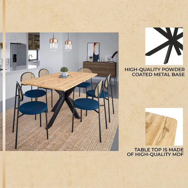 63 Rectangular Dining Table with MDF Tabletop & X-Cross Geometric Metal Base for Home Kitchen Dining Room