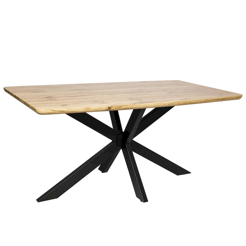 63 Rectangular Dining Table with MDF Tabletop & X-Cross Geometric Metal Base for Home Kitchen Dining Room