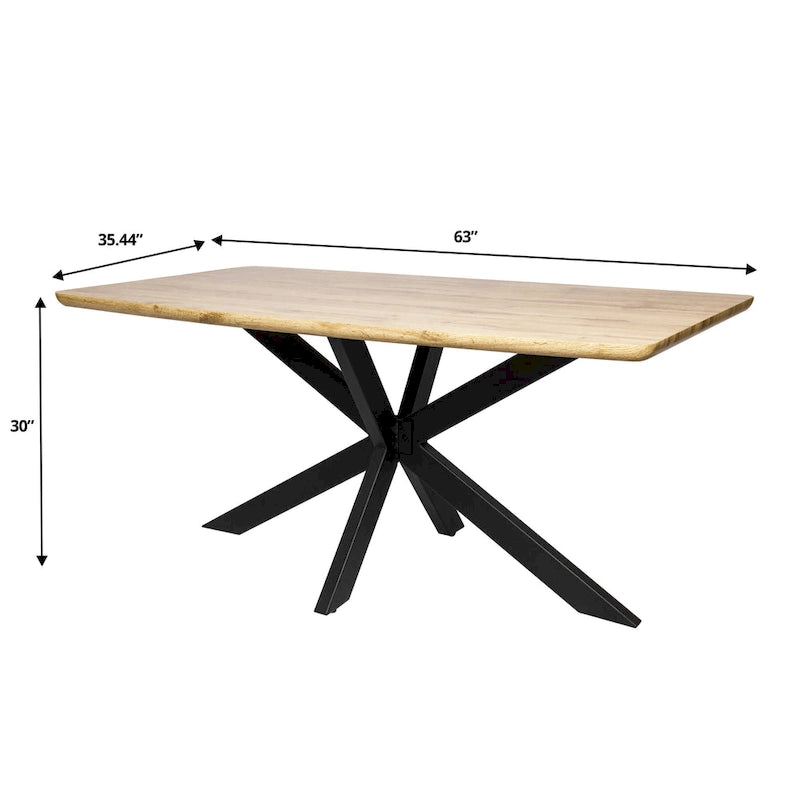 63 Rectangular Dining Table with MDF Tabletop & X-Cross Geometric Metal Base for Home Kitchen Dining Room