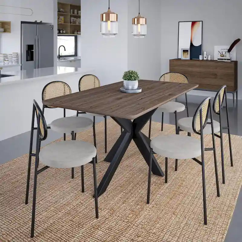 63 Rectangular Dining Table with MDF Tabletop & X-Cross Geometric Metal Base for Home Kitchen Dining Room