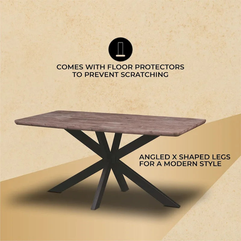 63 Rectangular Dining Table with MDF Tabletop & X-Cross Geometric Metal Base for Home Kitchen Dining Room