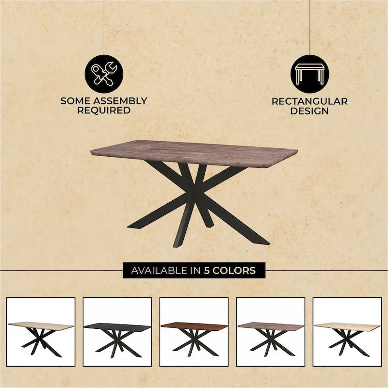 63 Rectangular Dining Table with MDF Tabletop & X-Cross Geometric Metal Base for Home Kitchen Dining Room