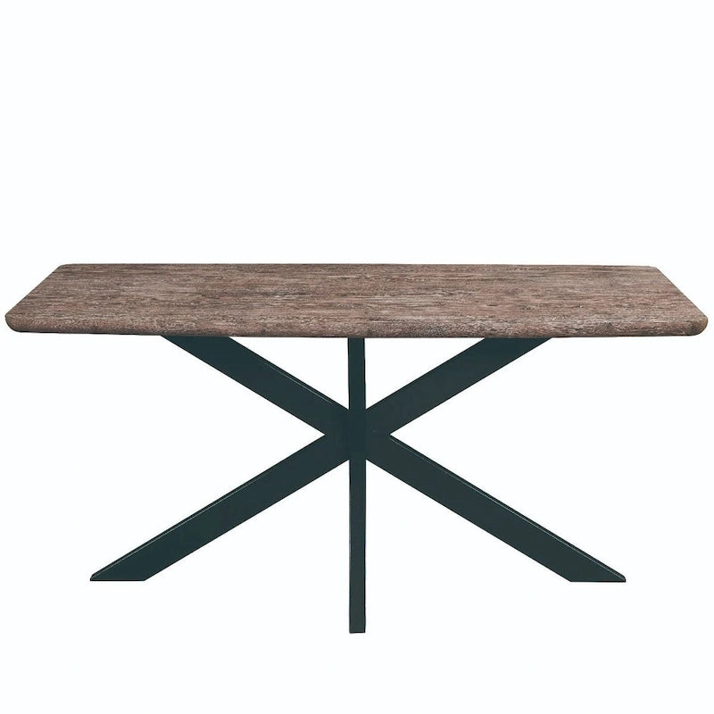 63 Rectangular Dining Table with MDF Tabletop & X-Cross Geometric Metal Base for Home Kitchen Dining Room