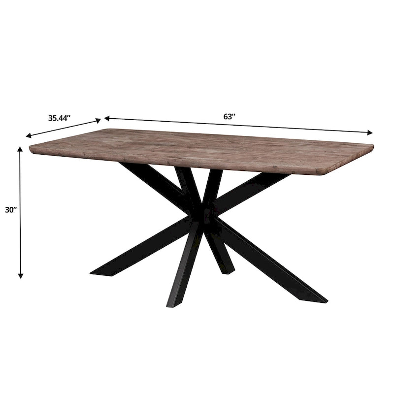63 Rectangular Dining Table with MDF Tabletop & X-Cross Geometric Metal Base for Home Kitchen Dining Room