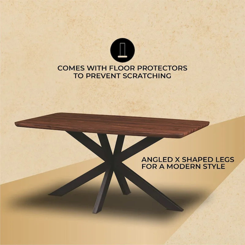 63 Rectangular Dining Table with MDF Tabletop & X-Cross Geometric Metal Base for Home Kitchen Dining Room