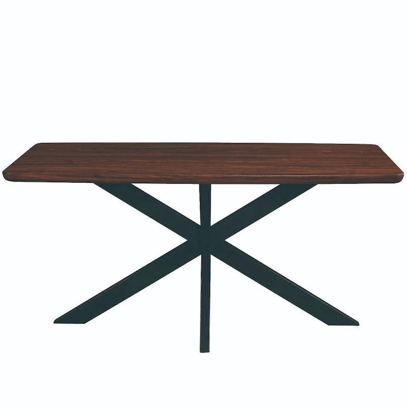 63 Rectangular Dining Table with MDF Tabletop & X-Cross Geometric Metal Base for Home Kitchen Dining Room