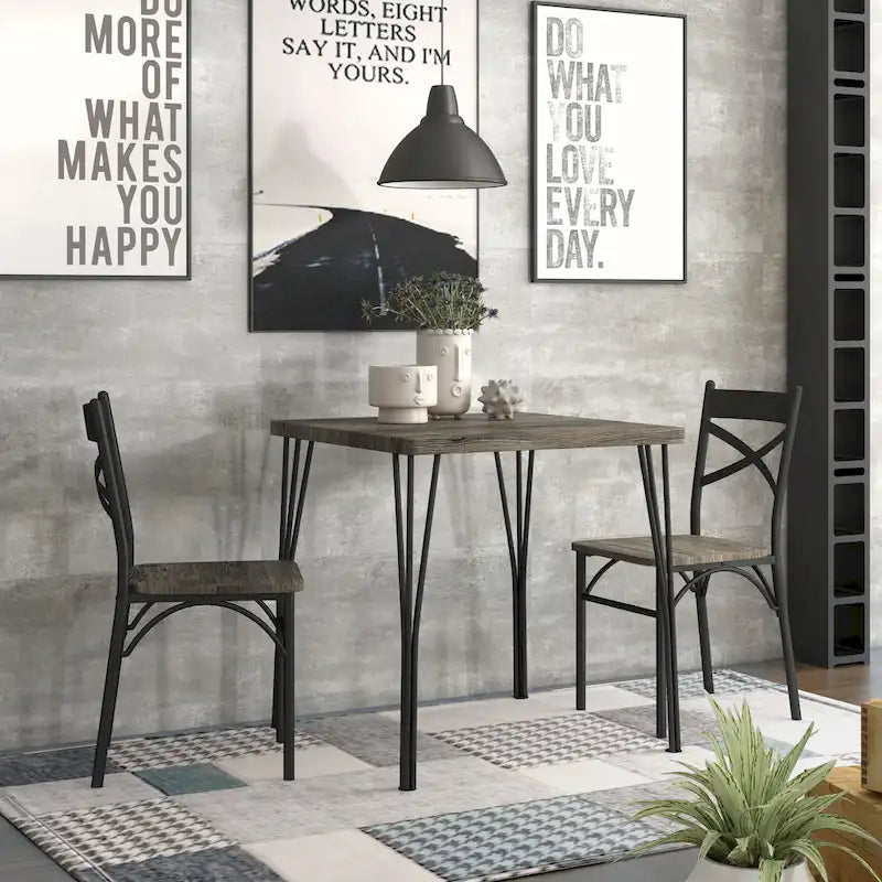 Zath Industrial Metal Compact 3-Piece Square Dining Table Set by Furniture of America