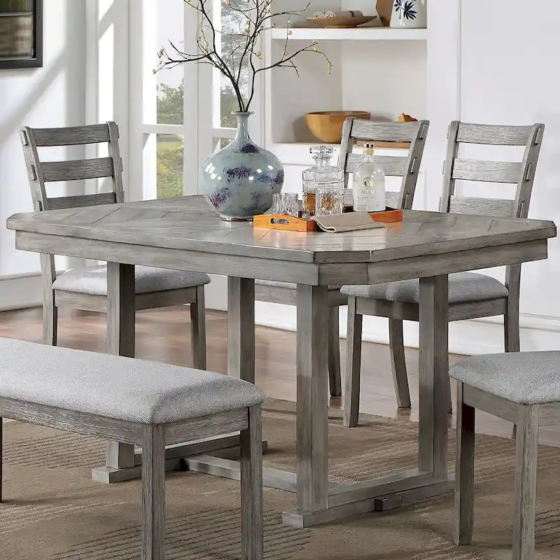 Tavolo da pranzo Bura Grey Diamond Wood Top da 60 pollici di Furniture of America