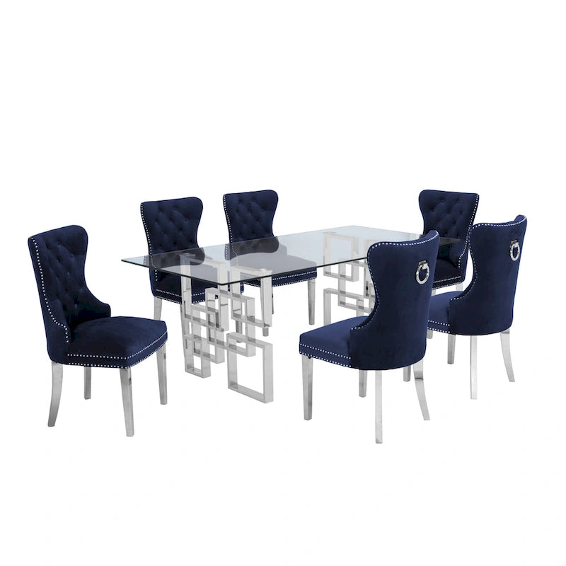 Set da pranzo Best Quality Furniture di 7 pezzi con borchie in acciaio inossidabile