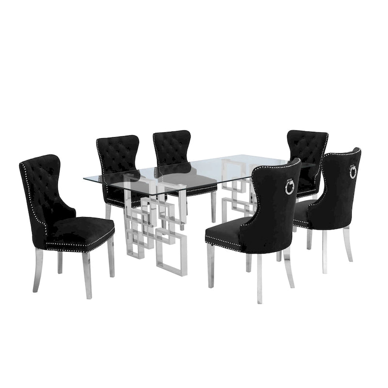 Set da pranzo Best Quality Furniture di 7 pezzi con borchie in acciaio inossidabile