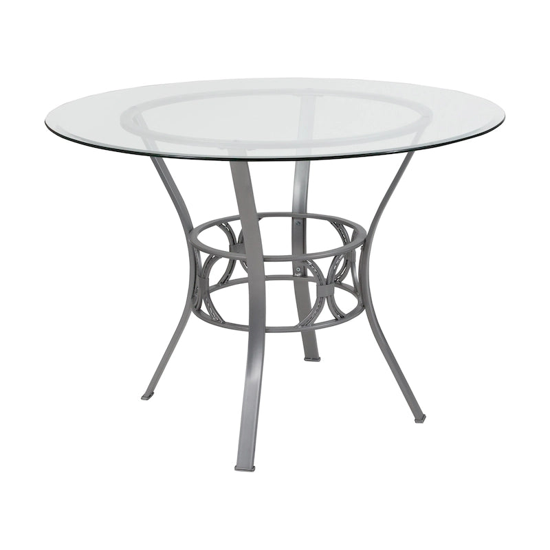 Table de salle à manger ronde en verre de 42 pouces avec piètement en métal de style croissant