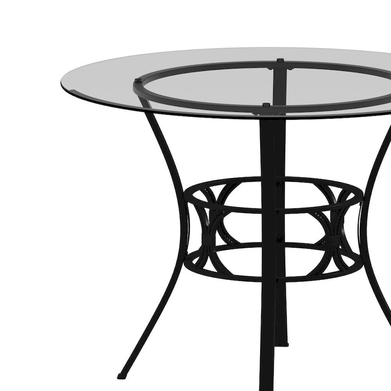 42 Round Glass Dining Table with Crescent Style Metal Frame