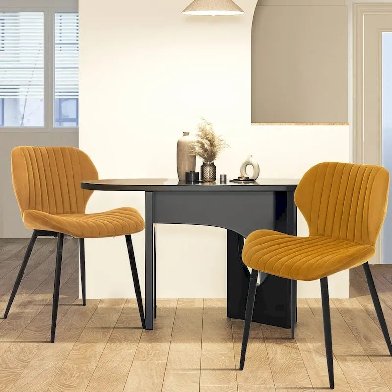Sedie da pranzo moderne imbottite con gambe in metallo, set da 2, marrone