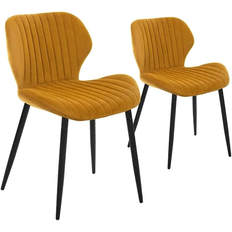 Sedie da pranzo moderne imbottite con gambe in metallo, set da 2, marrone