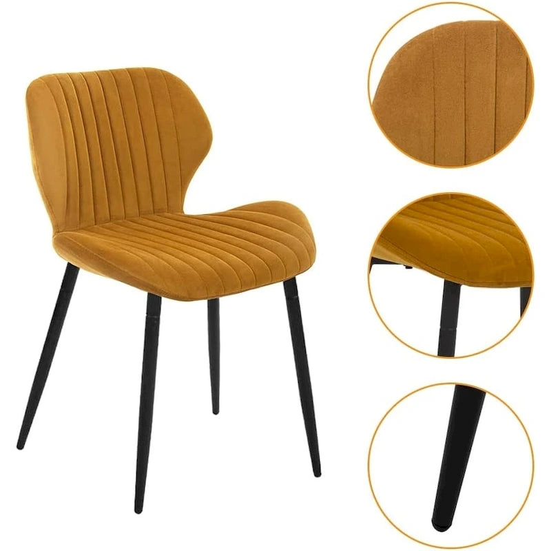 Sedie da pranzo moderne imbottite con gambe in metallo, set da 2, marrone