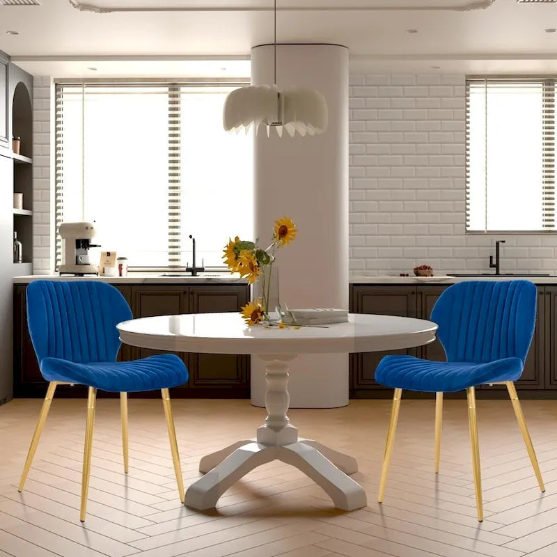 Sedie da pranzo moderne imbottite con gambe in metallo, set da 2, marrone