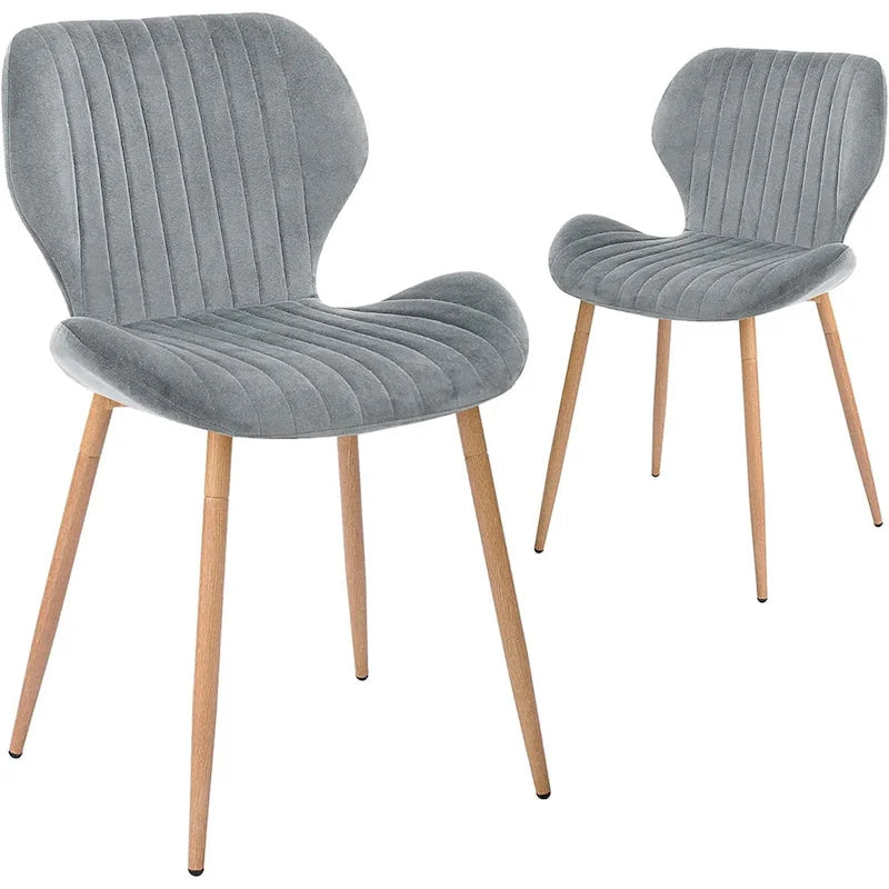 Sedie da pranzo moderne imbottite con gambe in metallo, set da 2, marrone
