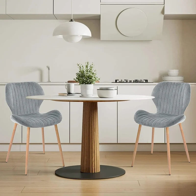 Sedie da pranzo moderne imbottite con gambe in metallo, set da 2, marrone