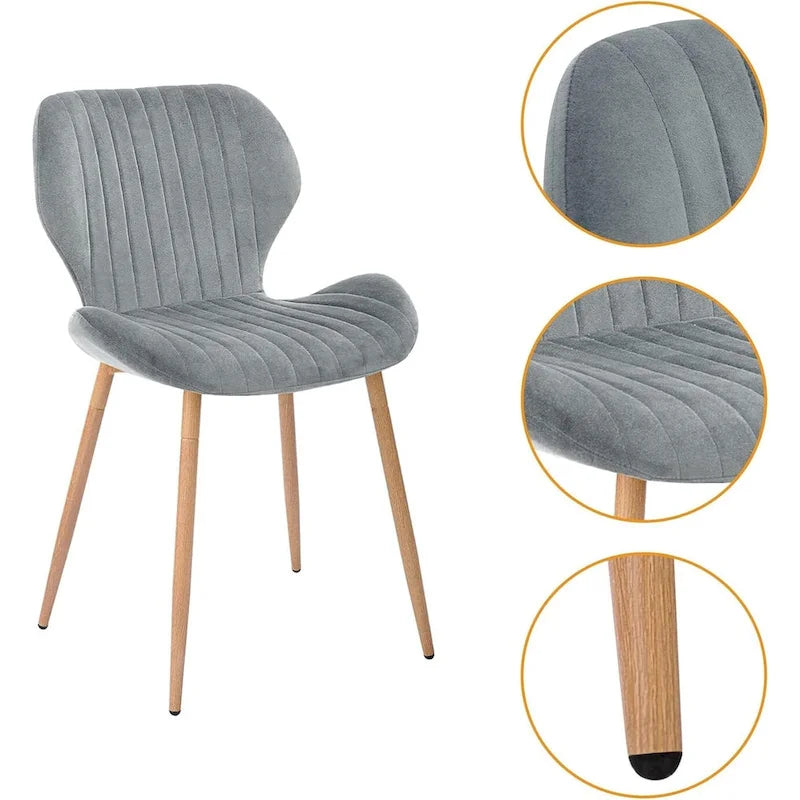 Sedie da pranzo moderne imbottite con gambe in metallo, set da 2, marrone