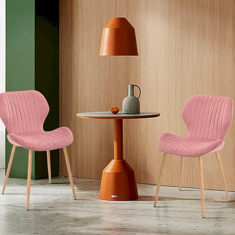 Sedie da pranzo moderne imbottite con gambe in metallo, set da 2, marrone