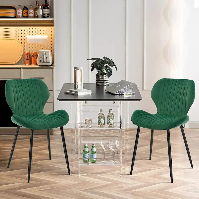 Sedie da pranzo moderne imbottite con gambe in metallo, set da 2, marrone
