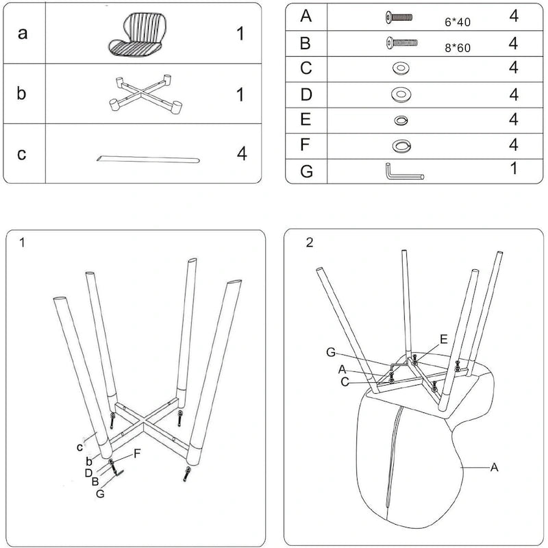 Sedie da pranzo moderne imbottite con gambe in metallo, set da 2, marrone