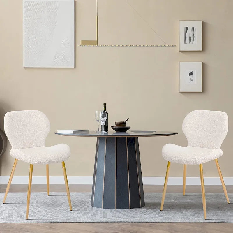 Sedie da pranzo moderne imbottite con gambe in metallo, set da 2, marrone