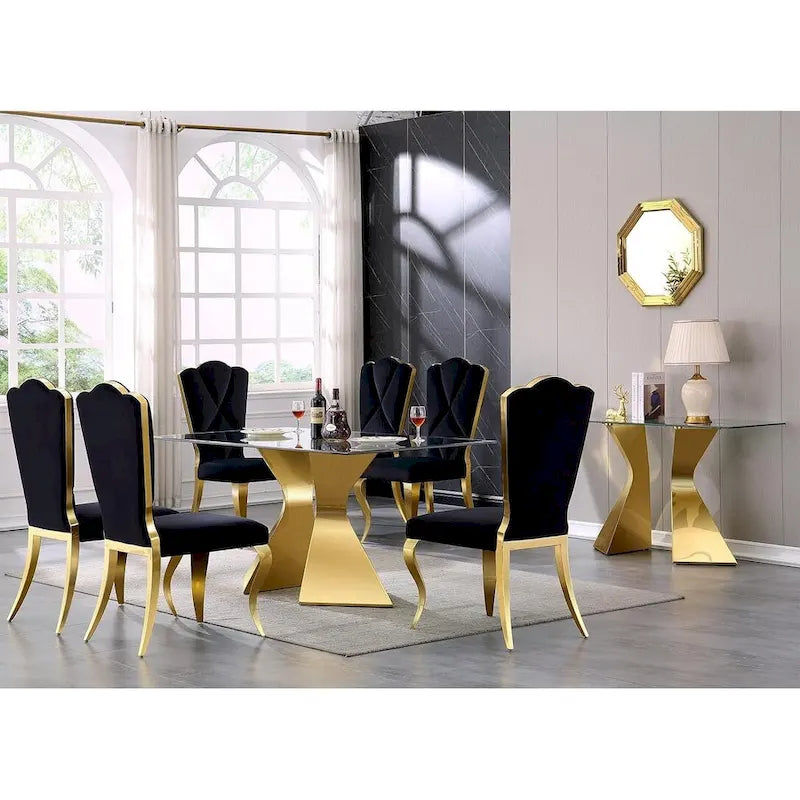 63 inch Glass Dining Table Modern Dining Room Table for 4-6 with Rectangle Tempered Glass Top and Metal Legs
