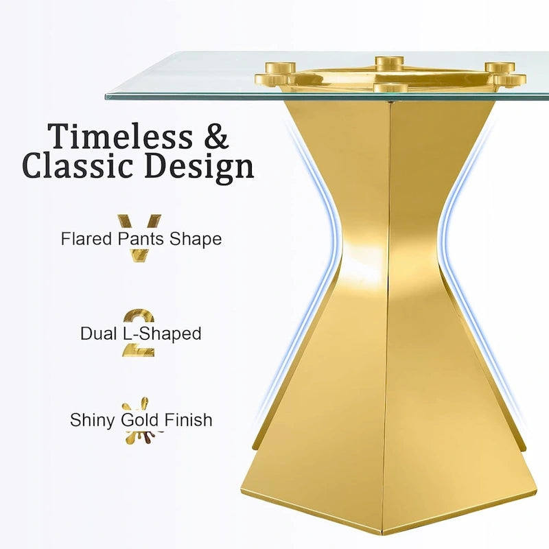63 inch Glass Dining Table Modern Dining Room Table for 4-6 with Rectangle Tempered Glass Top and Metal Legs