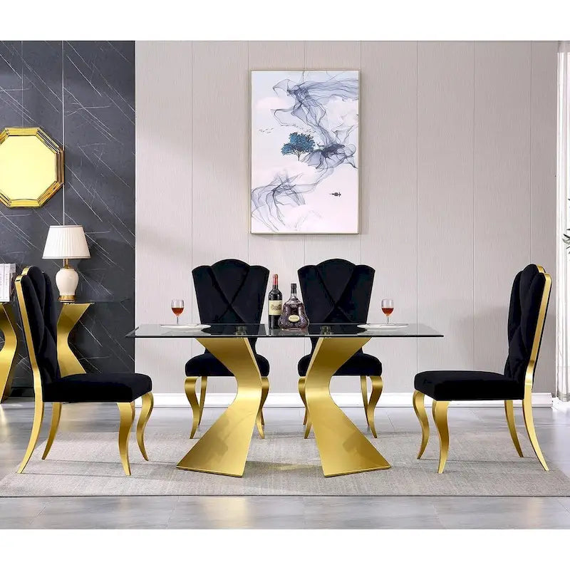 63 inch Glass Dining Table Modern Dining Room Table for 4-6 with Rectangle Tempered Glass Top and Metal Legs