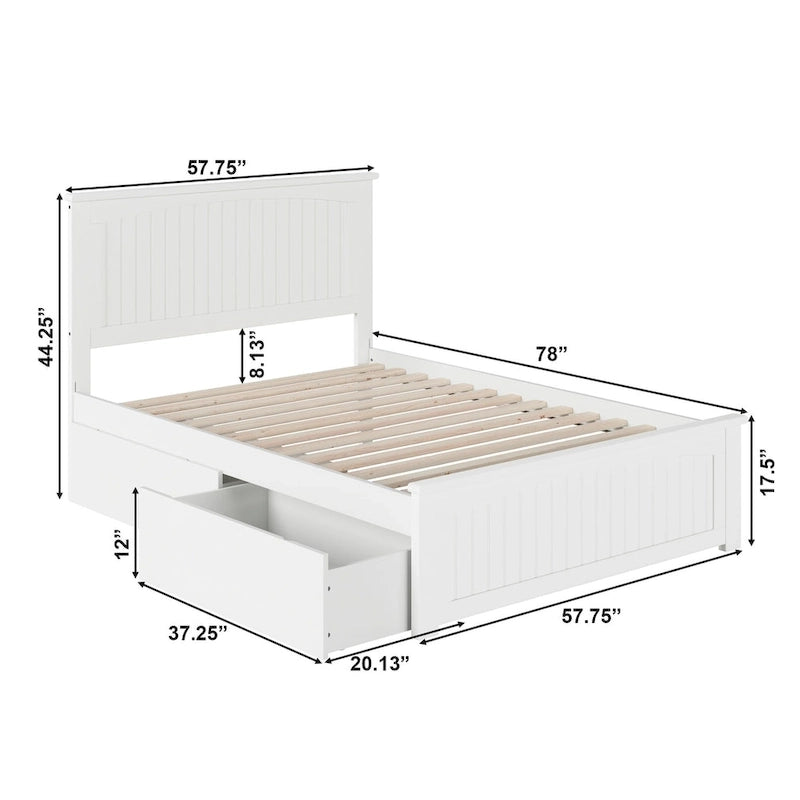 Nantucket Full Platform Bed with 2 Bed Drawers in White