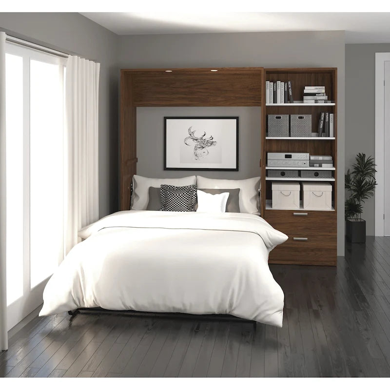 Cielo Full Murphy Bed and Shelving Unit with Drawers by Bestar