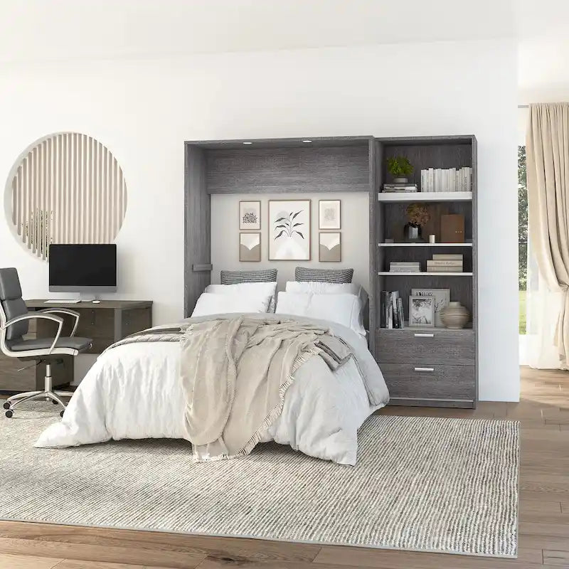 Cielo Full Murphy Bed and Shelving Unit with Drawers by Bestar