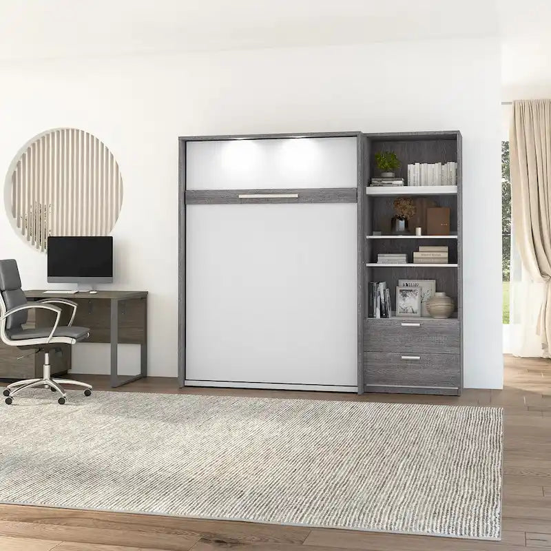 Cielo Full Murphy Bed and Shelving Unit with Drawers by Bestar