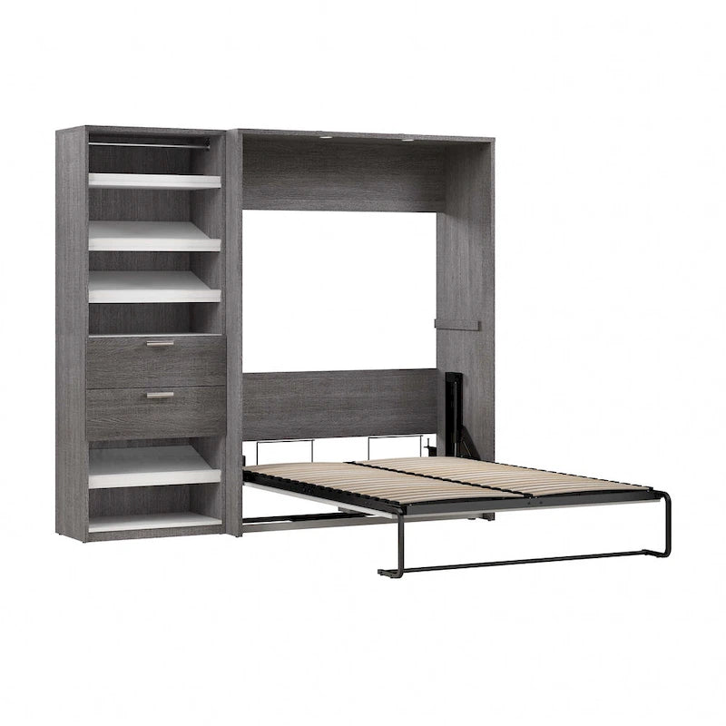 Cielo Full Murphy Bed and Shelving Unit with Drawers by Bestar