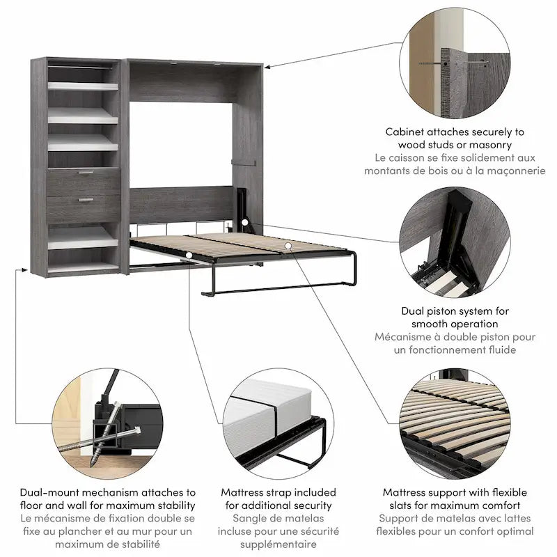 Cielo Full Murphy Bed and Shelving Unit with Drawers by Bestar