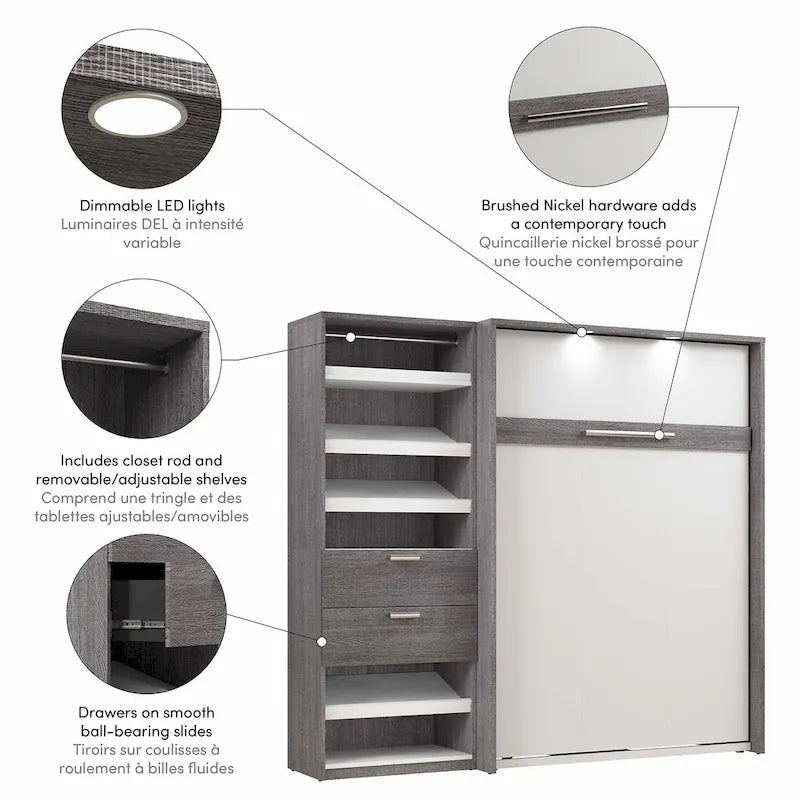 Cielo Full Murphy Bed and Shelving Unit with Drawers by Bestar