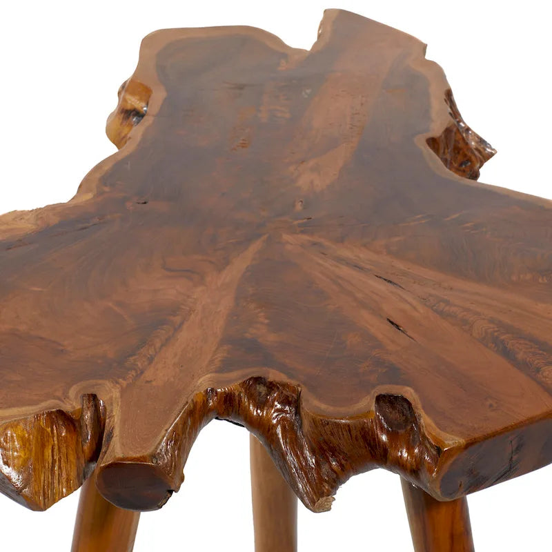 Teak Wood Handmade Live Edge Accent Table with Tripod Legs - Brown - Roche River Decor - 25W x 27L x 20H